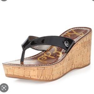 Sam Edelman Romy Black Faux-Leather Platform 3" Cork Wedge  - Worn once